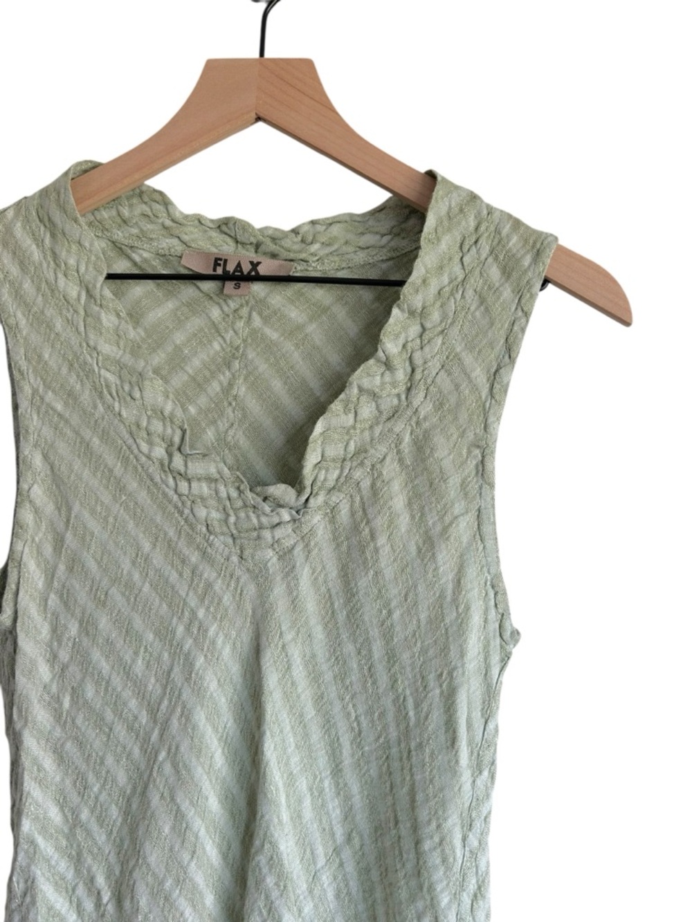 FLAX Green 100% Linen Stripe V Neck Sleeveless Top Womens S - Picture 2 of 6